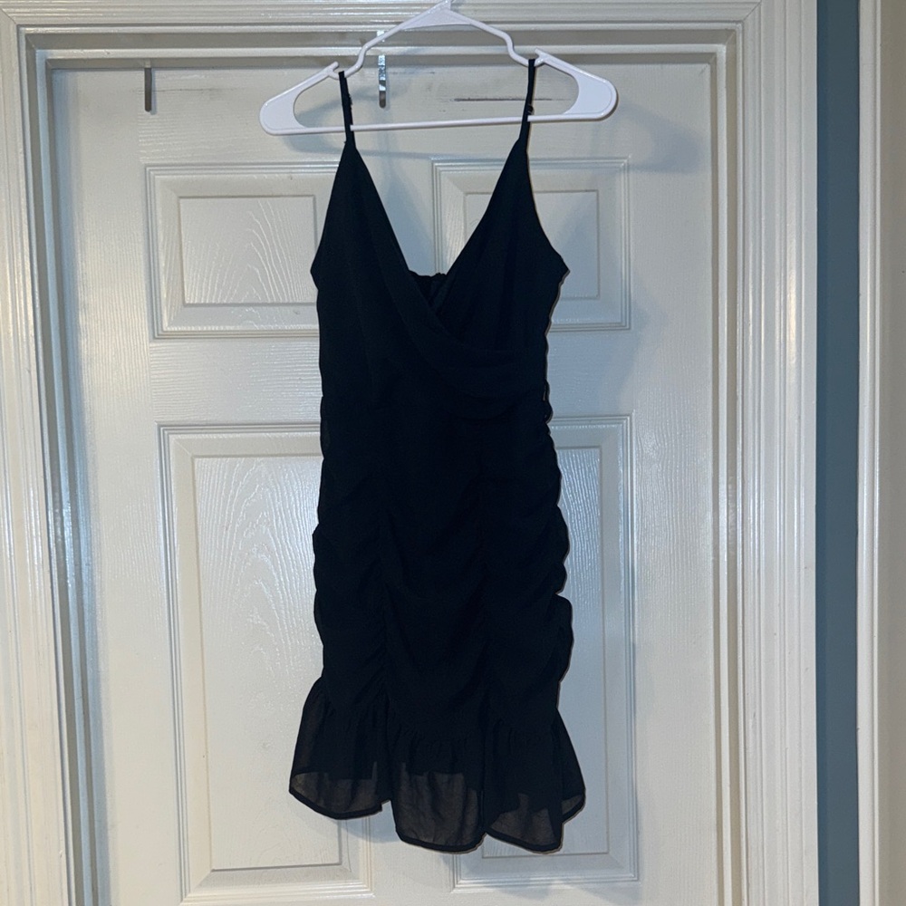 Chic Black Ruched Mini Dress